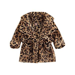 toddler baby girl fleece bathrobe gown winter autumn 0-5t kids girls soft towel plus robe bathrobe (leopard, 12-24 months)