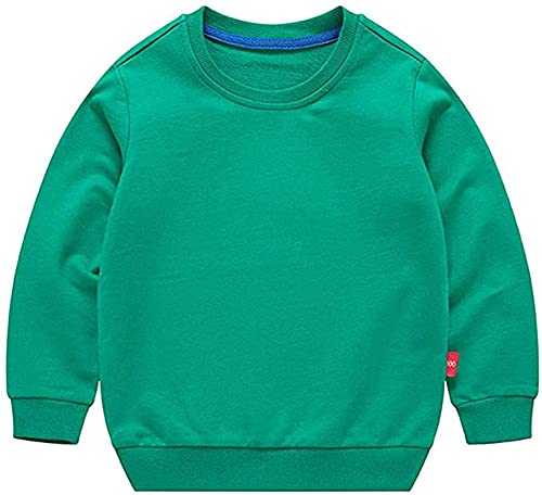 OdilMacy Unisex Kids Solid Cotton Thin Pullover Sweatshirt Toddler Baby Crewneck Long Sleeve T-Shirt Tops Green