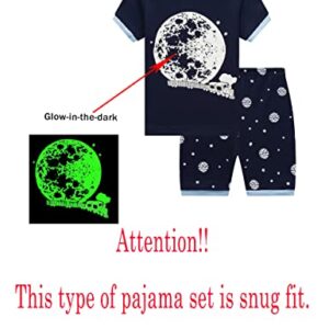 Family Feeling Glow in the Dark Moon Train Big Boys Shorts Set Summer Pajamas 100% Cotton Pjs Kid Blue Size 8