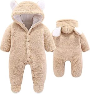 unisex baby clothes winter coats cute newborn infant jumpsuit snowsuit bodysuits (kaki, 6-9 months)