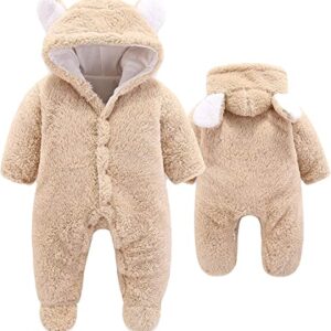 Unisex Baby Clothes Winter Coats Cute Newborn Infant Jumpsuit Snowsuit Bodysuits (Kaki, 6-9 Months)