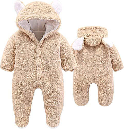 Unisex Baby Clothes Winter Coats Cute Newborn Infant Jumpsuit Snowsuit Bodysuits (Kaki, 6-9 Months)