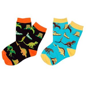 upkiwi dinosaur world toddler boys crazy socks – silly funny novelty dress socks for little kids
