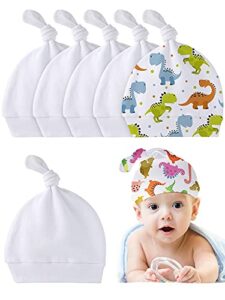 satinior sublimation baby hat white blank baby beanie knotted hat newborn soft infant cap cute knot hats for baby boys girls (6 pieces)