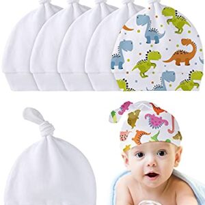 SATINIOR Sublimation Baby Hat White Blank Baby Beanie Knotted Hat Newborn Soft Infant Cap Cute Knot Hats for Baby Boys Girls (6 Pieces)