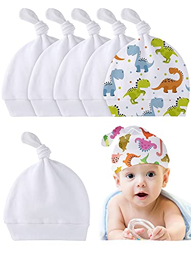 SATINIOR Sublimation Baby Hat White Blank Baby Beanie Knotted Hat Newborn Soft Infant Cap Cute Knot Hats for Baby Boys Girls (6 Pieces)