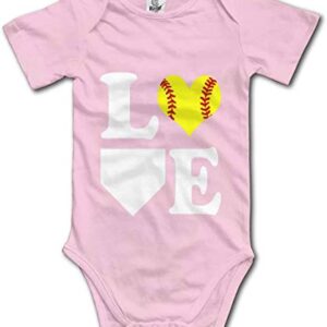 Love Softball Unisex Baby Crawl Suit Short Sleeve Rompers Bodysuit Outfits Pink