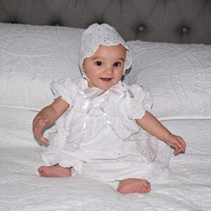 Petit Ami Baby Girls' Hand-Embroidered Eyelet Christening Gown, 9 Months, White