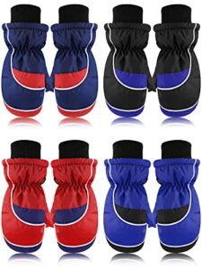4 pairs kids winter snow gloves mittens waterproof warm ski gloves windproof children ski gloves for boys girls cold weather (classic style)