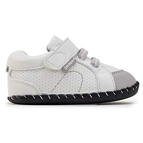 pediped baby-boys Sneaker Crib Shoe, White Grey, 2.5-3.5 M US