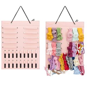 PACMAXI Hanging Baby Girl Headbands Storage Organizer, Newborn Headbands and Bows Holder(10 Snap Band+18 Snaps,Pink)