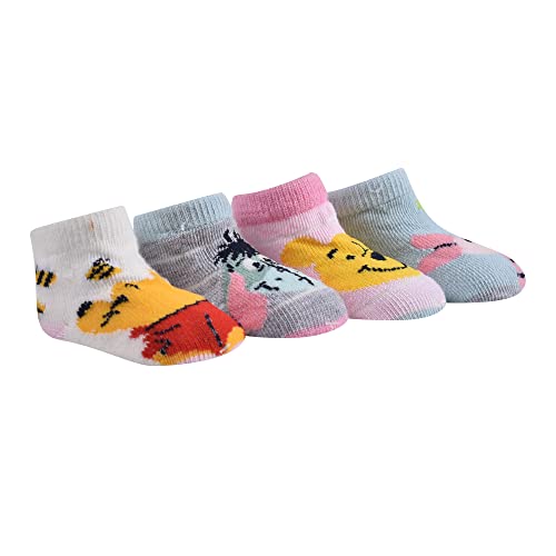 Disney Baby Girls Winnie The Pooh Multi-pack Quarter Sock, Blue/Pink (4-pack), 6-12 Months US