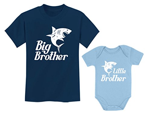 Tstars Big Brother Little Brother Shirts Gift For Shark Loving Boys Siblings Set Big Bro Navy 3T / Lil Bro Aqua 6M (3-6M)