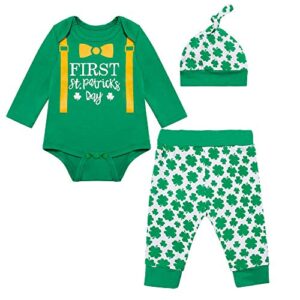 promoted to big sister baby boys outfit set first st patrick’s day lucky clover long sleeve bodysuit (white-green, 3-6 months)
