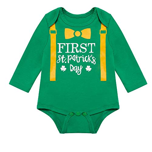 PROMOTED TO BIG SISTER Baby Boys Outfit Set First St Patrick's Day Lucky Clover Long Sleeve Bodysuit (White-Green, 3-6 Months)