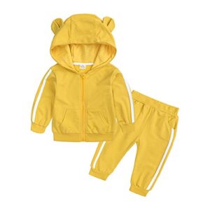 mifyiar girls boys bear’s infant baby ear outfits hooded zipper sweatshirt+pants boys 3 month old boy clothes yellow