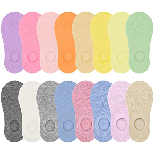 Poroka 16 Pairs No Show Socks Anti-slip Low Cut Kid Socks Kids Half Cushion Socks for Girls Boys