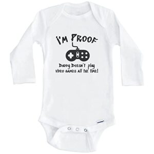 i’m proof daddy doesn’t play video games all the time funny baby bodysuit – one piece baby bodysuit (long sleeve), 0-3 months white