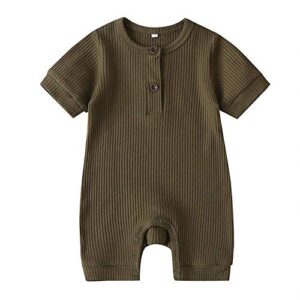 iddolaka unisex newborn baby boy girl short sleeve button romper jumpsuit one-piece outfits solid color clothes (green, 3-6months)