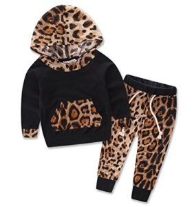 baby girls floral hoodie+ floral pant set leggings 2 piece outfits for 6m-3y (18-24months, leopard)