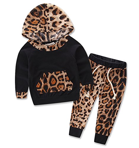 Baby Girls Floral Hoodie+ Floral Pant Set Leggings 2 Piece Outfits for 6M-3Y (18-24Months, Leopard)