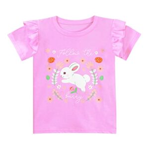 toddler girls t-shirt easter gift – bunny eggs baby short sleeve bunny tee shirts soft summer pink cotton tops 3t