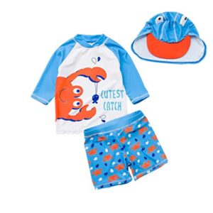 baby toddler boys two pieces swimsuit set swimwear crab bathing suit rash guards with hat upf 50+ (crab, 18-24months)