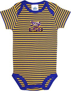 louisiana state university tigers striped newborn baby bodysuit, purple/gold, 3-6 months