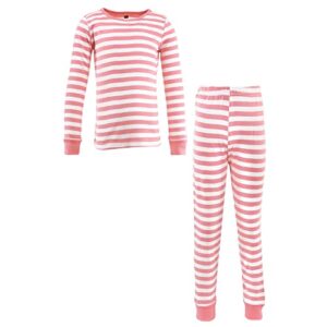 hudson baby baby cotton pajama set, coral stripe, 8 years