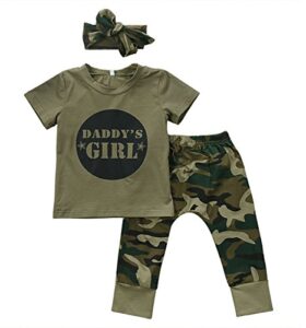2 styles daddy’s baby boy girl camouflage short sleeve t-shirt tops+green long pants outfit casual outfit (18-24 months, baby girl)