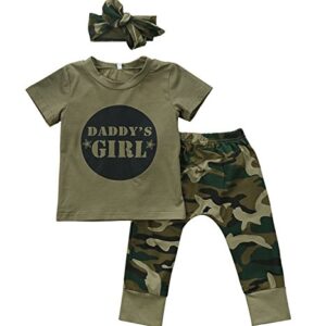 2 Styles Daddy’s Baby Boy Girl Camouflage Short Sleeve T-Shirt Tops+Green Long Pants Outfit Casual Outfit (18-24 Months, Baby Girl)