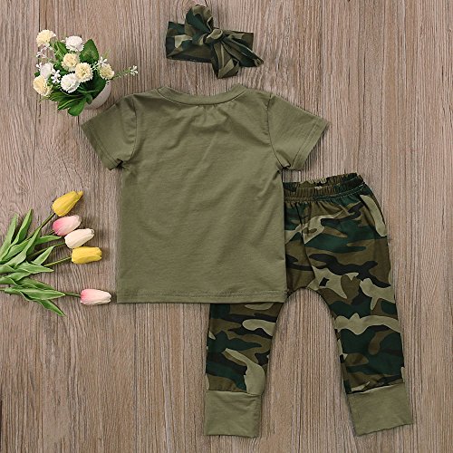 2 Styles Daddy’s Baby Boy Girl Camouflage Short Sleeve T-Shirt Tops+Green Long Pants Outfit Casual Outfit (18-24 Months, Baby Girl)