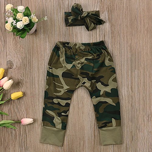 2 Styles Daddy’s Baby Boy Girl Camouflage Short Sleeve T-Shirt Tops+Green Long Pants Outfit Casual Outfit (18-24 Months, Baby Girl)