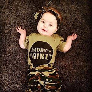 2 Styles Daddy’s Baby Boy Girl Camouflage Short Sleeve T-Shirt Tops+Green Long Pants Outfit Casual Outfit (18-24 Months, Baby Girl)