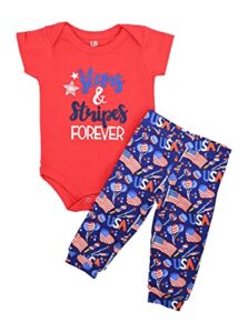 unique baby unisex stars stripes 4th of july clothes set outfit (6m, red)