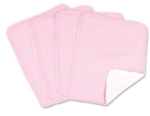 pink gingham 4 pack burp cloth set – 4 deluxe burp cloths, gingham seersucker (4) print, pink and white, white cotton terry cloth, 10 in x 13 in