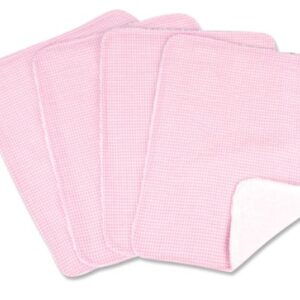 Pink Gingham 4 Pack Burp Cloth Set - 4 Deluxe Burp Cloths, Gingham Seersucker (4) Print, Pink and White, White Cotton Terry Cloth, 10 in x 13 in