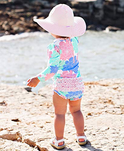 RuffleButts® Baby/Toddler Girls Pink Striped Seersucker Swim Hat - 6-10