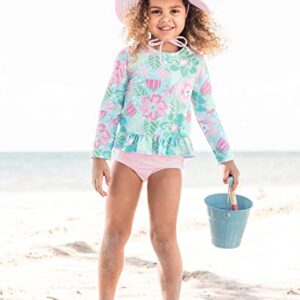 RuffleButts® Baby/Toddler Girls Pink Striped Seersucker Swim Hat - 6-10