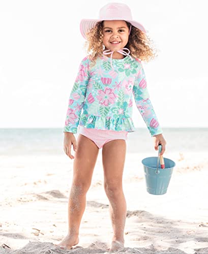 RuffleButts® Baby/Toddler Girls Pink Striped Seersucker Swim Hat - 6-10