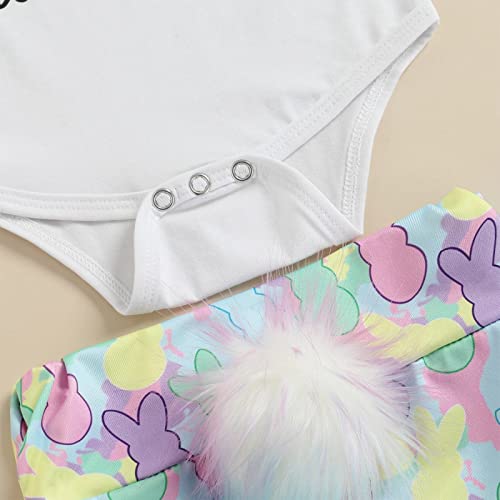 Infant Baby Easter Bunny Shorts 3 Piece, Short Sleeve Romper/Tops Rabbit Pattern Printed Elastic Waist Shorts with Headband