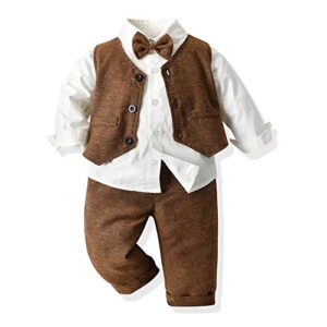 Toddler Boys Formal Suits Kids Classic Fit Dresswear Suit Vest Set Outfit(Brown, 90/18-24 Months)