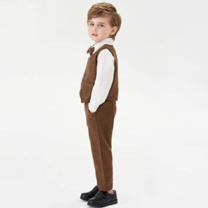 Toddler Boys Formal Suits Kids Classic Fit Dresswear Suit Vest Set Outfit(Brown, 90/18-24 Months)