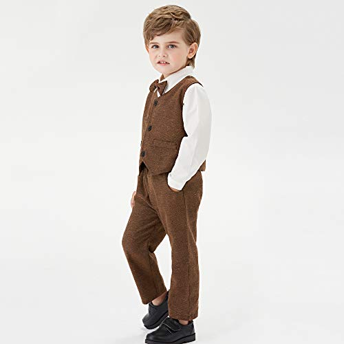 Toddler Boys Formal Suits Kids Classic Fit Dresswear Suit Vest Set Outfit(Brown, 90/18-24 Months)