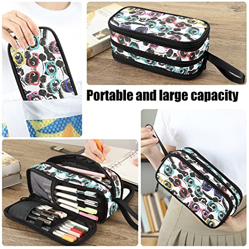 Fustylead Panda Wear Glasses Big Capacity Pencil Pen Case, Multi-Purpose Makeup Bag Organizer Storage Pouch for Office College School Hiking Travel