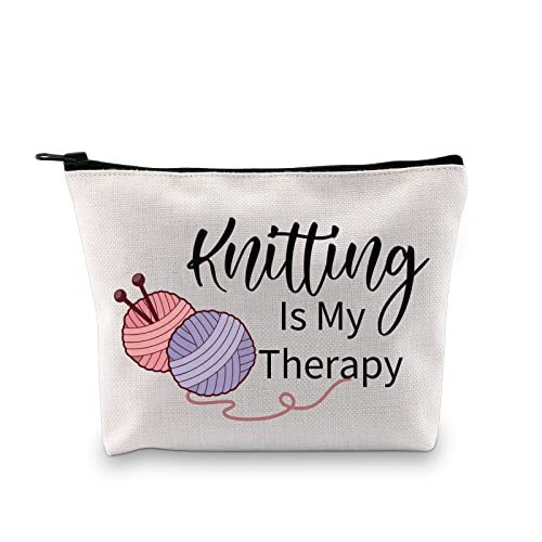 PXTIDY Knitting Makeup Bag Knitter Gift Knitting Is My Therapy Storage Bag Crocheter Gifts Yarn Crocheter Bag For Grandma Knitter Crocheting Mom Retirement Gift