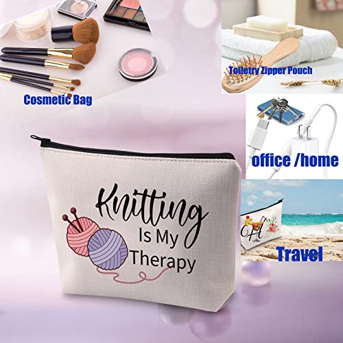 PXTIDY Knitting Makeup Bag Knitter Gift Knitting Is My Therapy Storage Bag Crocheter Gifts Yarn Crocheter Bag For Grandma Knitter Crocheting Mom Retirement Gift