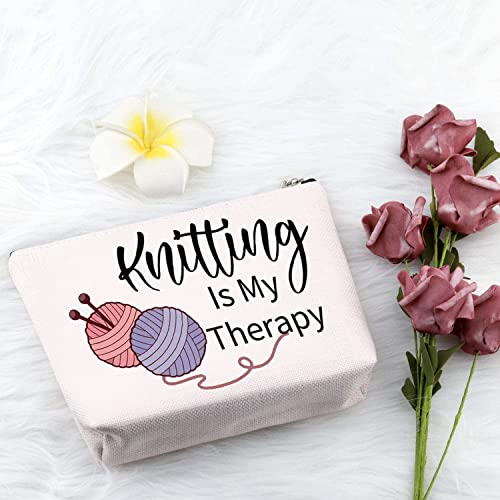 PXTIDY Knitting Makeup Bag Knitter Gift Knitting Is My Therapy Storage Bag Crocheter Gifts Yarn Crocheter Bag For Grandma Knitter Crocheting Mom Retirement Gift