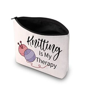 PXTIDY Knitting Makeup Bag Knitter Gift Knitting Is My Therapy Storage Bag Crocheter Gifts Yarn Crocheter Bag For Grandma Knitter Crocheting Mom Retirement Gift