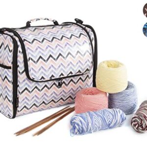 PACMAXI Yarn Storage Knitting Bag-High Capacity Portable Yarn Tote Storage Organizer with Shoulder Strap and Hook for Cotton Yarns, Crochet Hooks, Knitting Needles(Up to 10 Inch) (Blue（Large）)